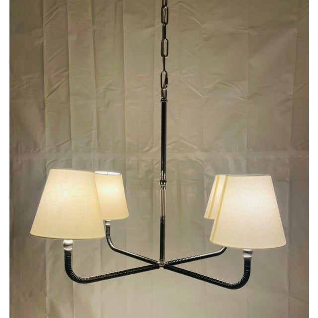 Modern Chapman & Myers “Basden” Medium Chandelier for Visual Comfort, Nickel & Rattan For Sale - Image 3 of 15