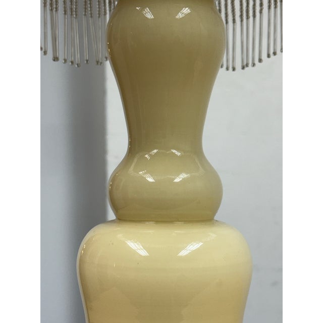 Vintage Porcelain Table Lamp With Victorian Beaded Fringe Lamp Shade For Sale - Image 10 of 12