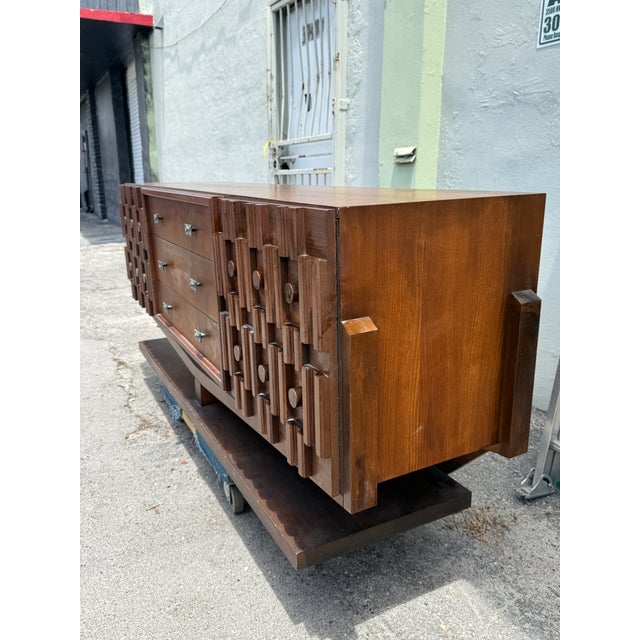 Wood Mid Century Modern Canadian Architectural Long Chest Credenza Manner of Paul Evans For Sale - Image 7 of 15