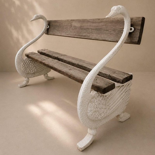 Cast Iron and Wood Swan Garden Bench, France, 1950s For Sale - Image 6 of 8