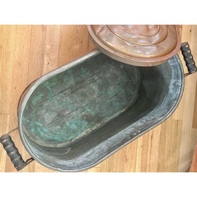 Copper Antique Early 1900’s Large Copper Laundry Wash Boiler With Lid & Wood Handles For Sale - Image 8 of 12