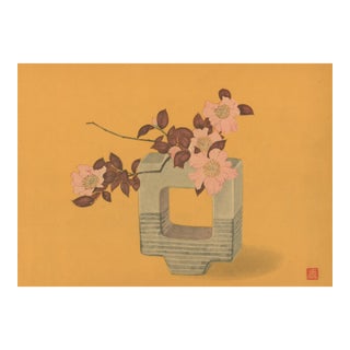 1956 Original Botanical Lithograph-Japanese Flower Arrangement Design, Matted For Sale