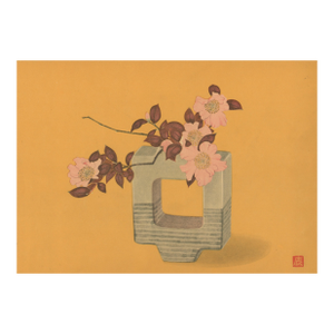 1956 Original Botanical Lithograph-Japanese Flower Arrangement Design, Matted