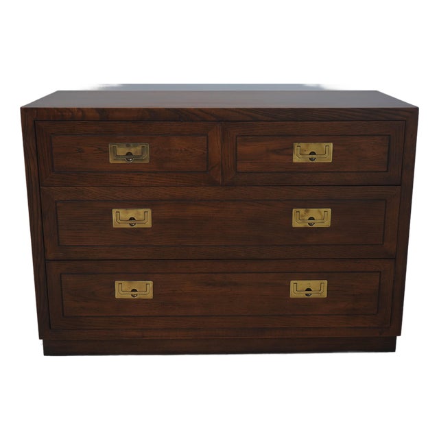 Henredon Campaign Style Oak 2 Over 2 Drawer Chest For Sale