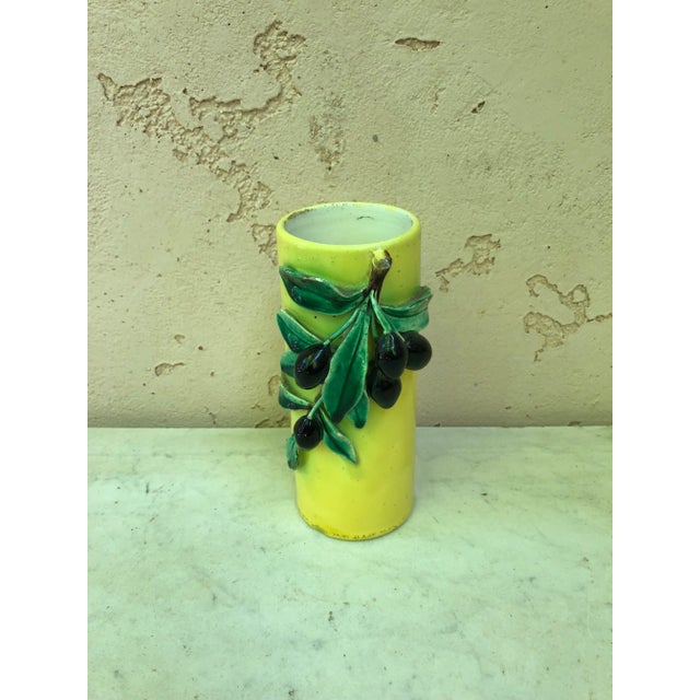 Rare 19th Century Majolica Vase With Olives signed Perret Gentil Menton.