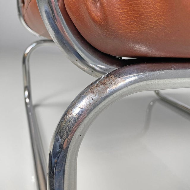Modern Italian Brown Faux Leather and Chromed Metal Chairs, 1970s, Set of 2 For Sale - Image 17 of 18