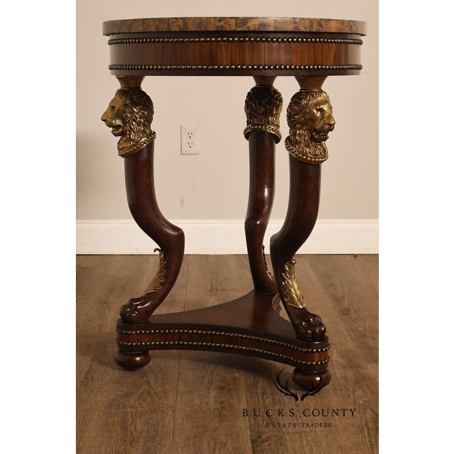 Maitland Smith Empire Style Round Marble Top Mahogany Lamp Table For Sale - Image 14 of 17