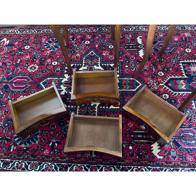 Pair of Vintage Italian Marquetry Inlaid Kidney-Shaped Walnut Side Table With Two Drawers, Louis XV Style Legs For Sale - Image 12 of 12