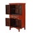 Hand carved chinoiserie style motifs adorn this substantial red lacquered armoire. Accented by brass metal hardware, the...