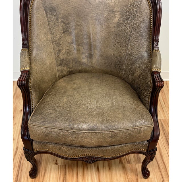 Vintage Hancock & Moore Gray Leather Bergere Chair For Sale - Image 9 of 13