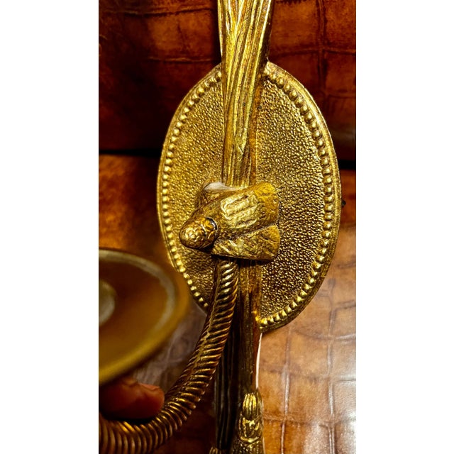 Brass Vintage Solid Brass Electric Candle Stick Rope and Tassel Wall Sconce With Linen Shade For Sale - Image 8 of 14