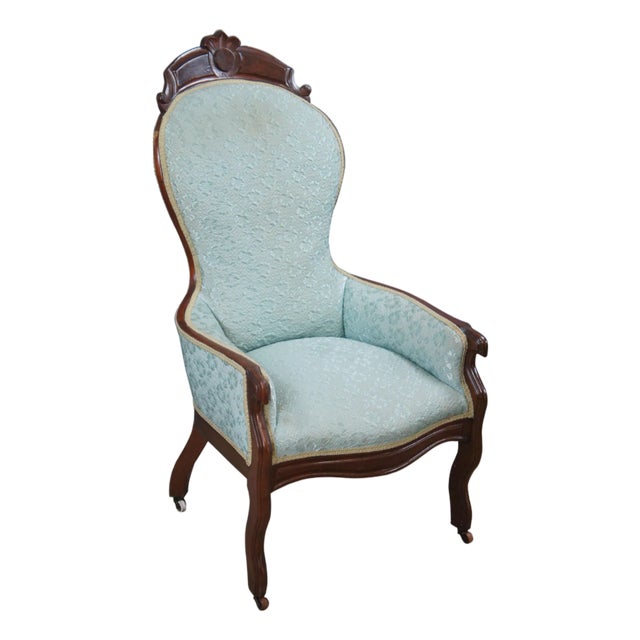 Antique Victorian Walnut Balloon Back Library Parlor Armchair For Sale