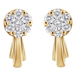 14K Yellow Gold 3/4 Cttw Diamond Floral Cluster Drop and Dangle Stud Earrings (H-I Color, I1-I2 Clarity) For Sale
