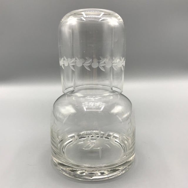 1950s Floral And Leaf Etched Glass Bedside Water Pitcher With Glass Chairish