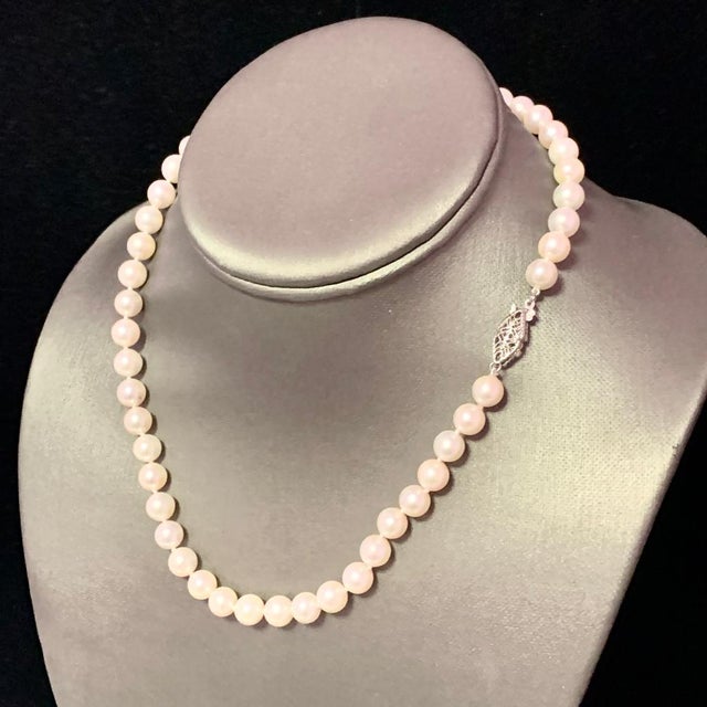 White Akoya Pearl Necklace 14 Karat White Gold 7.5 mm Certified For Sale - Image 8 of 13