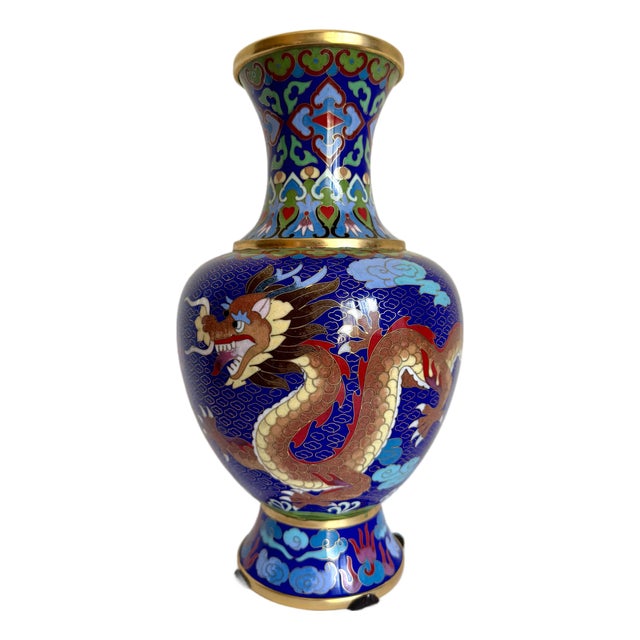 Mid-20th Century Chinese Cloisonné Dragon & Phoenix Vase For Sale