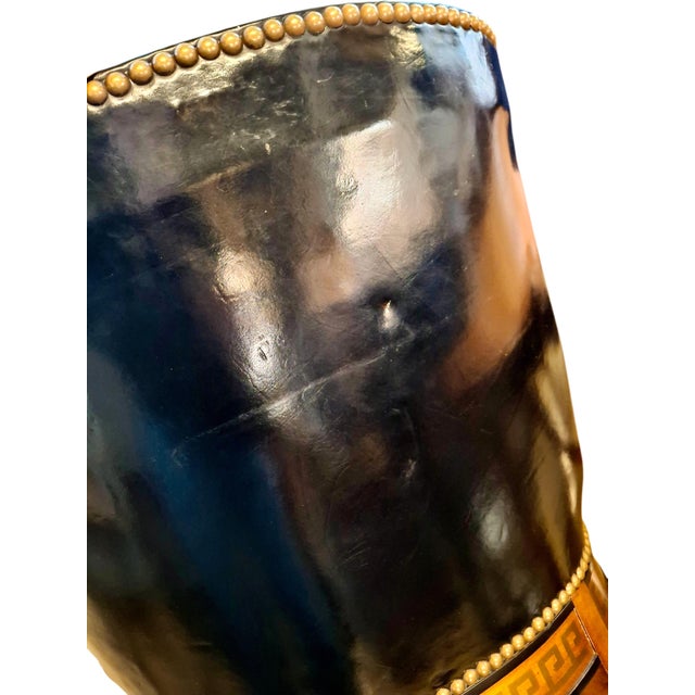 Neoclassical-Style Tufted Leather Side Chair With Greek Key Trim For Sale - Image 9 of 10