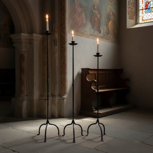 The Minimalist Twisted Trio: Floor Candelabra Set ️ Simplicity is the ultimate sophistication. This Hand-Forged Iron Set...