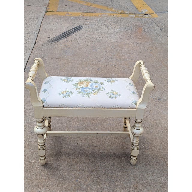 Vintage Chic Turned-Leg Cream Boho Bench For Sale - Image 13 of 13