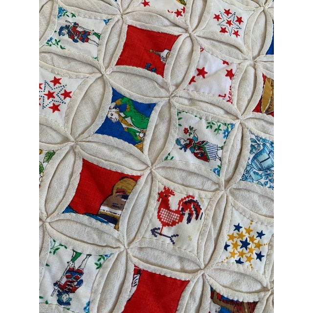 Textile 1976 Handmade Cathedral Window Quilt – American Bicentennial Theme – 76” X 98” For Sale - Image 7 of 10