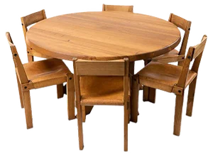 Models T21 & S24 Dining Table & Chairs by Pierre Chapo, 1970s, Set of 7