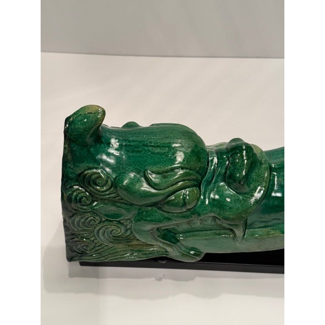 Chinese Antique Glazed Ceramic Dragon Roof Tile on Custom Stand For Sale - Image 10 of 12