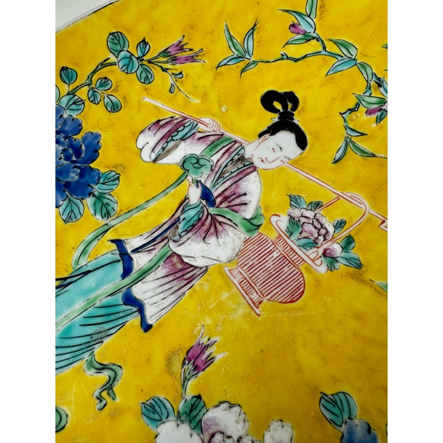 Antique Japanese Meiji Period Famille Jaune Porcelain Charger Plate by Yamatoku For Sale - Image 4 of 15