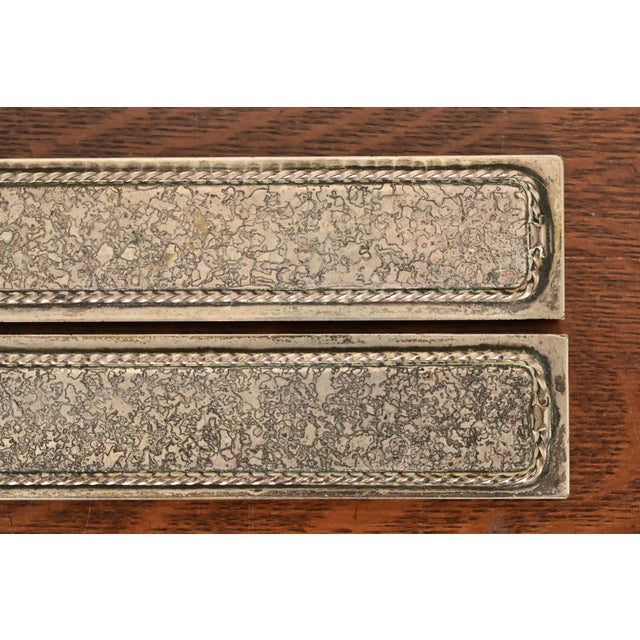 Roycroft Arts & Crafts Silver Finished Hammered Copper Blotter Ends With Leather Desk Blotter For Sale - Image 11 of 14