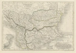 Antique Plan of Turkey in Europe with Inset Map of the Bosporus, 1850s