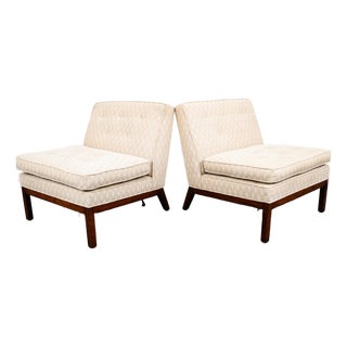 Mid Century Modern Lounge Chairs Slipper White Tufted Pair Set 2 Vintage MCM 60s For Sale