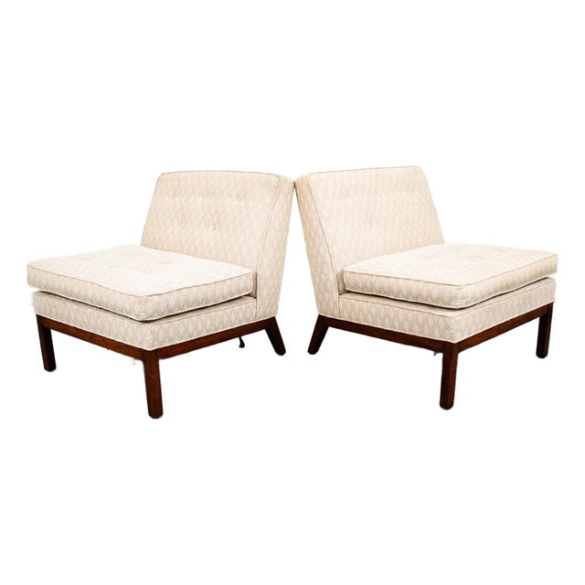 Mid Century Modern Lounge Chairs Slipper White Tufted Pair Set 2 Vintage MCM 60s For Sale