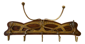 Art Nouveau Brass and Wood Coat Rack or Hanger, Germany, 1900s