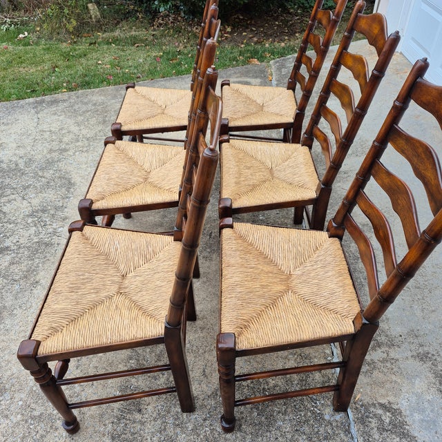 2019 Theodore Alexander Castle Bromwich Ladderback Rush Seat Dining Side Chairs, Set of 6 For Sale - Image 9 of 15
