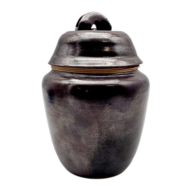 Japanese Studio Pottery Mingei Tenmoku Glazed Tea Storage Jar 9" For Sale - Image 11 of 14