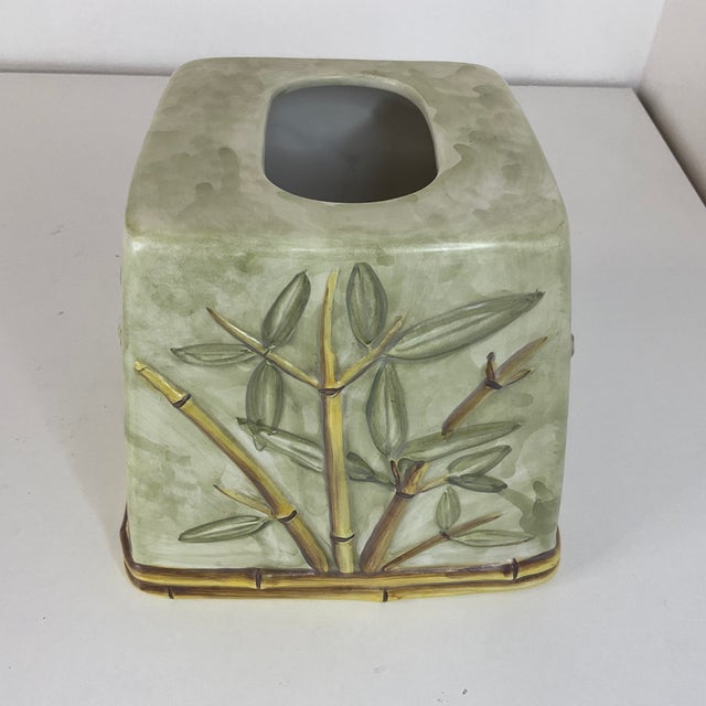 Vintage Coastal Ceramic Tissue Box Cover With Bamboo Motif Chairish