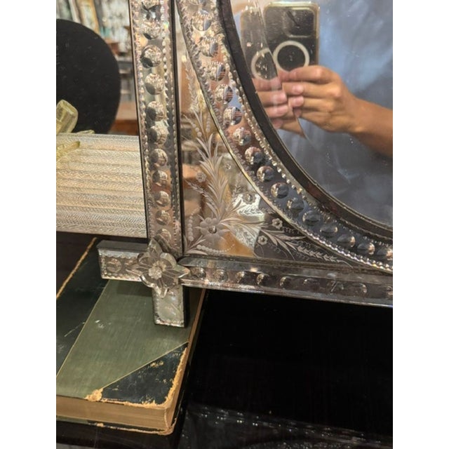 Glass Antique Venetian Etched Mirror For Sale - Image 7 of 8