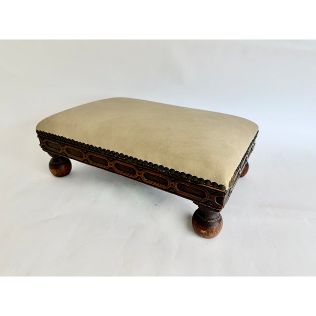 Late 19th Century Antique Oak W/Leather Footstool For Sale - Image 5 of 5