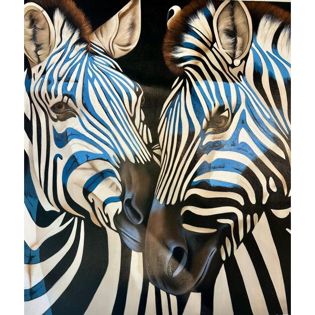 2020s Contemporary Zebra Original Painting in Blue and Black – By P Charles, 36 X 36", Unstretched For Sale - Image 5 of 6