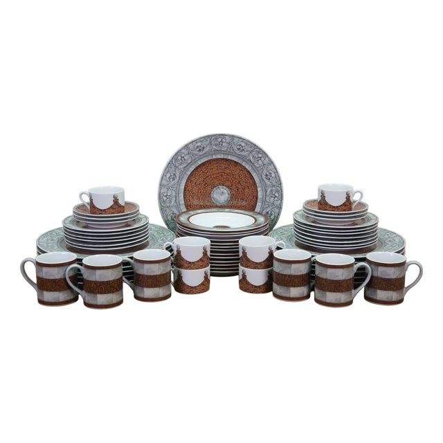 1980s Taitu Palladio Emilio Bergamin Architectural Brick China Dinner Service - 55 Pcs For Sale