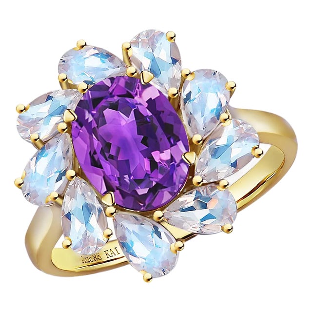 Kai Mellissa 6.70ctw Amethyst & Moonstone Ring in 14k Solid Gold (All Sizes Available) For Sale