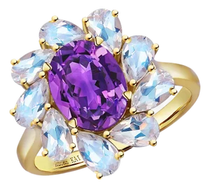 Kai Mellissa 6.70ctw Amethyst & Moonstone Ring in 14k Solid Gold (All Sizes Available)