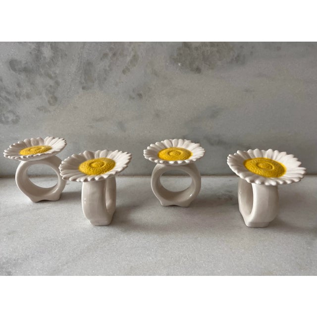 Vintage Glass Daisy Flower Napkin Rings - Set of 4 For Sale - Image 4 of 9
