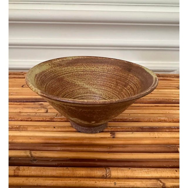 Vintage 1970’s Signed Brown Terracotta Bowl in Bronze & Pale Green Shades For Sale - Image 17 of 17