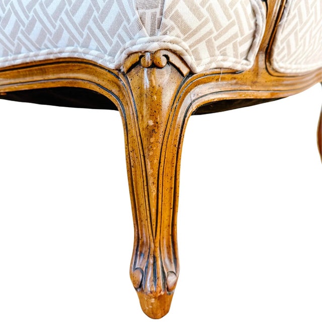 French Provincial Wingback Chairs With Geometric Upholstery Attributed to Baker - A Pair For Sale - Image 11 of 18