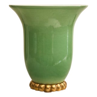 French Art Deco Green Porcelain Table Lamp, 1940s For Sale