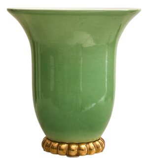 French Art Deco Green Porcelain Table Lamp, 1940s