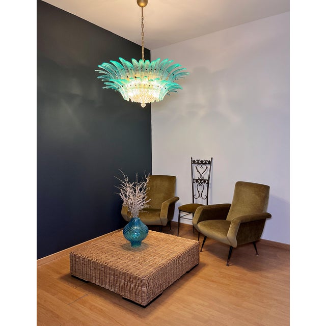 Glass Vintage Murano Chandelier with 82 Turquoise Glasses, 1990s For Sale - Image 7 of 18