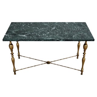 Italian Coffee Table with Marble Top and Brass Base, 1950s For Sale