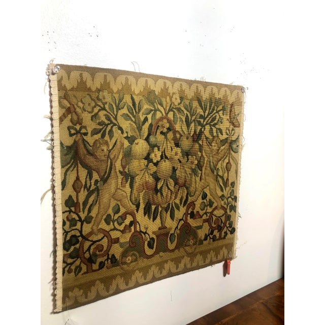 1990s Recreated Mid 16th Century Hand Woven Wool Tapestry Fragment Featuring Standing Cherubs in Gold and Green Hues For Sale - Image 5 of 7