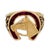 Mid-Century Modern 1940s Retro Ruby Diamond 14k Yellow Gold Horseshoe Signet Ring, Size 6.75 For Sale - Image 3 of 7